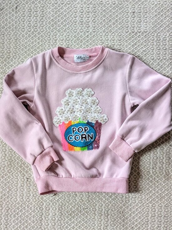 Lola + The Boys Other - Lola And The Boys 8 Velour 3D Popcorn Sweatshirt Pink Sparkle Pearls Bedazzled
